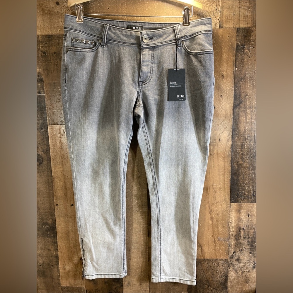 a.n.a A New Approach Skinny‎ Jeans Gray Side Ankle Zip Stretch Sz 12 Petite Slim